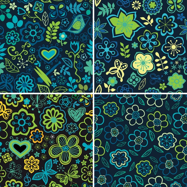 Set of colorful floral patterns — Stock Vector