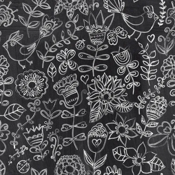 黒板シームレスな花柄 — ストック写真