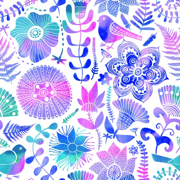 Akvarel textury s květinami — Stock fotografie