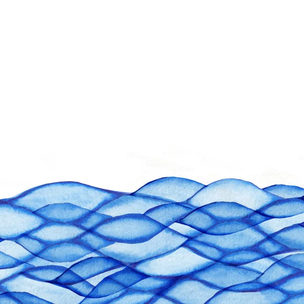 Watercolor waves, sea theme, blue maritime frame — Stock Photo, Image