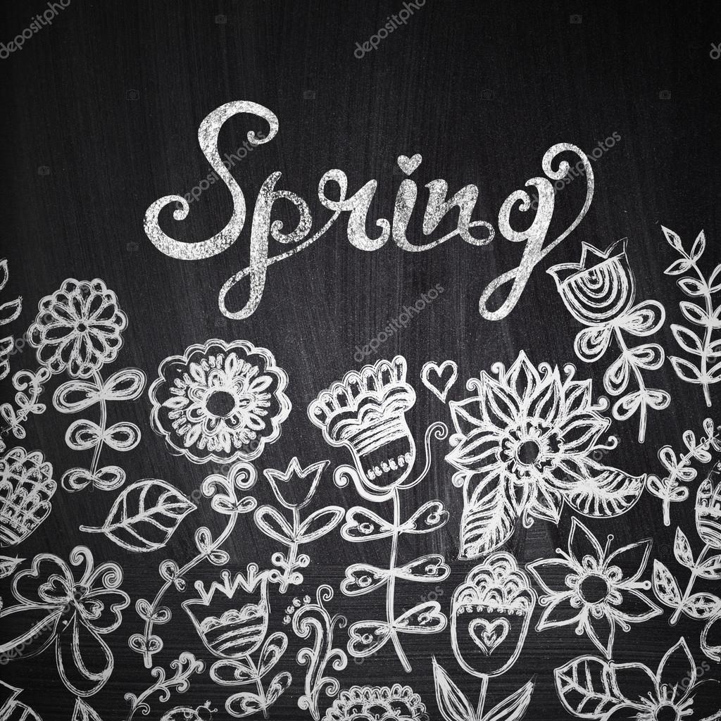 Chalk flowers on chalkboard blackboard — Stock Photo © markovka 25865709