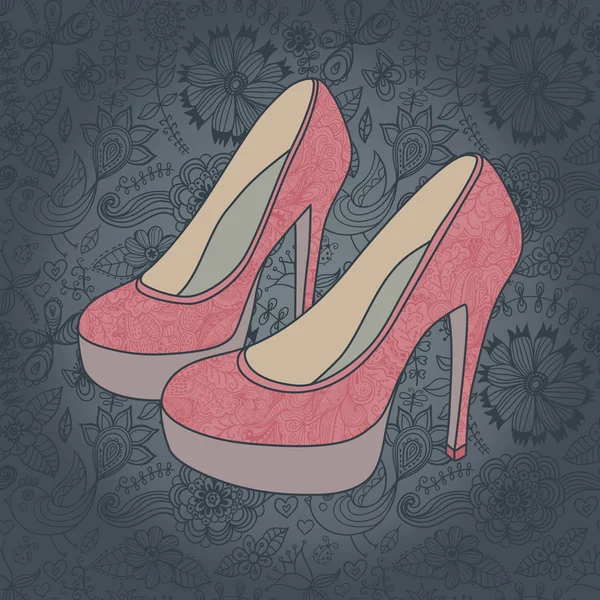 Yüksek topuklu vintage ayakkabılar çiçek kumaş ile — Stok Vektör