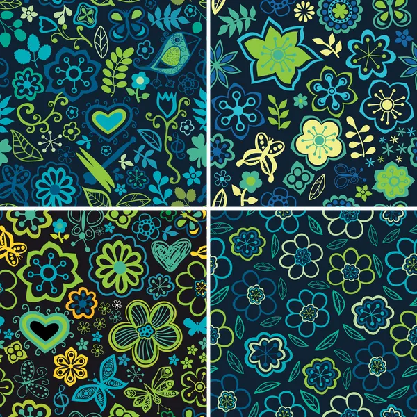 Set of four ornate floral seamless texture — Stock Vector