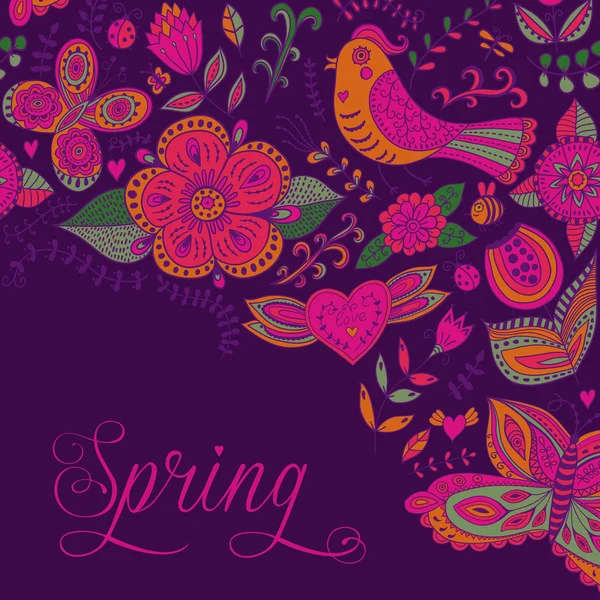 Lente komende kaart. Floral achtergrond, voorjaar thema, groet ca — Stockvector