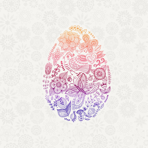 Easter egg made of flowers, floral Easter egg background
