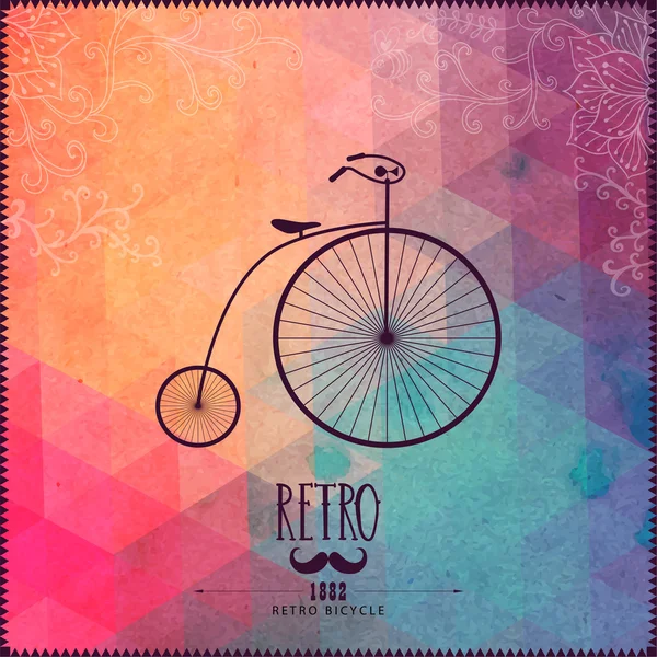 Retro bicycle on hipster background made of triangles with grung — Stock Vector