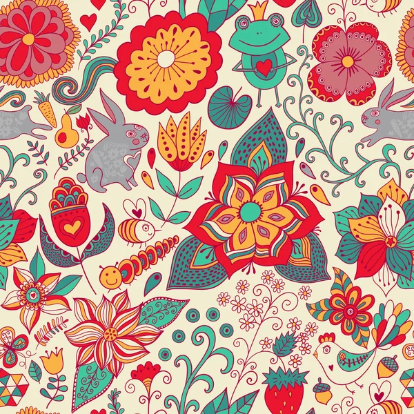 Romantische doodle floral patroon. kopiëren dat vierkant aan de kant en — Stockvector