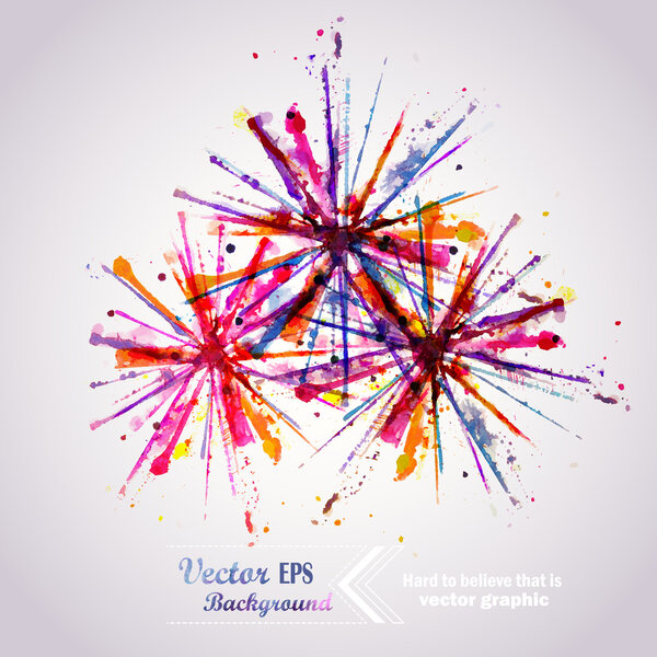 Abstract hand drawn watercolor background firework, vector illustration, stain watercolors wet on wet paper. Акварельная композиция для элементов альбома. Праздничная открытка
.