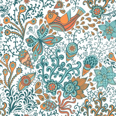 çiçekler, kuşlar ve kelebekler ile sorunsuz doku