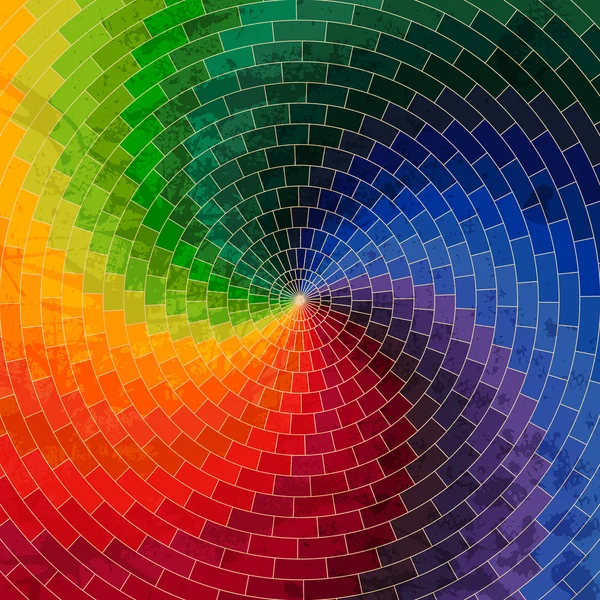 Spektrum tekerlek tuğla yaptı. renkli spektrum grunge arka plan. geometrik renk akımı etkisi ile kare kompozisyon. — Stok Vektör