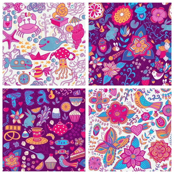 Set of eight colorful floral vector pattern — Stock Vector