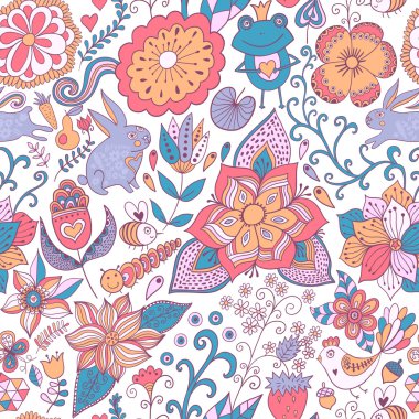 çiçekler, kuşlar ve kelebekler ile sorunsuz bir doku. Dikişsiz desen duvar kağıdı, desen dolgularını, web sayfası arka planı, yüzey dokuları için kullanılabilir. çok güzel sorunsuz çiçek arka plan