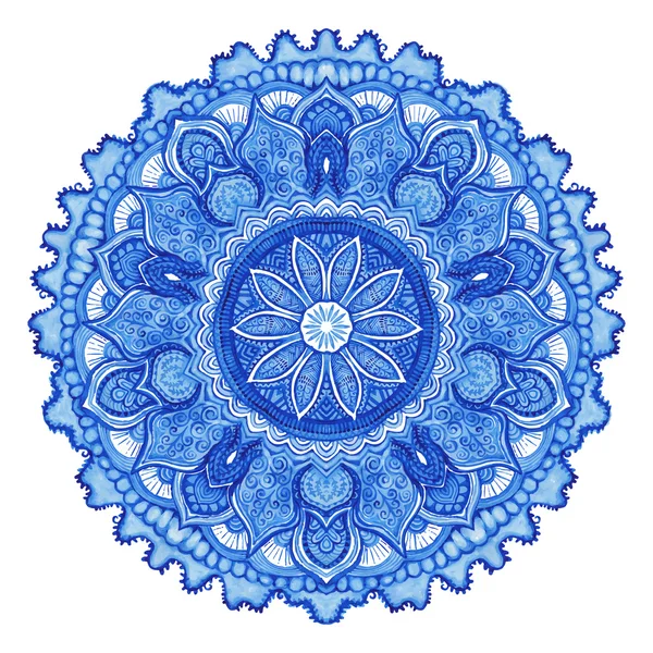 Aquarel vector gzhel. kleedje ronde kantpatroon, cirkel achtergrond met veel details, ziet eruit als Haakvideo handgemaakte kant, lacy arabesque designs.orient traditionele sieraad. Oosterse motief — Stockvector