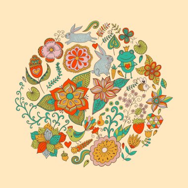vektör çizim çiçek ve kuş yapılmış daire. yuvarlak s