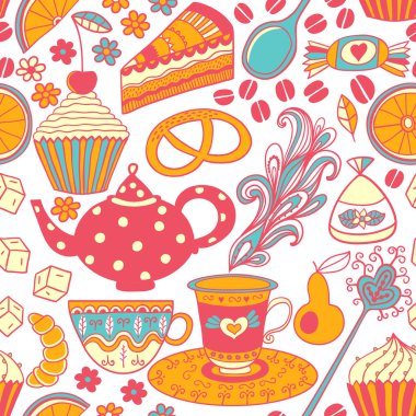 çay vektör sorunsuz doodle çay saati backdrop.cakes kutlamak için bir