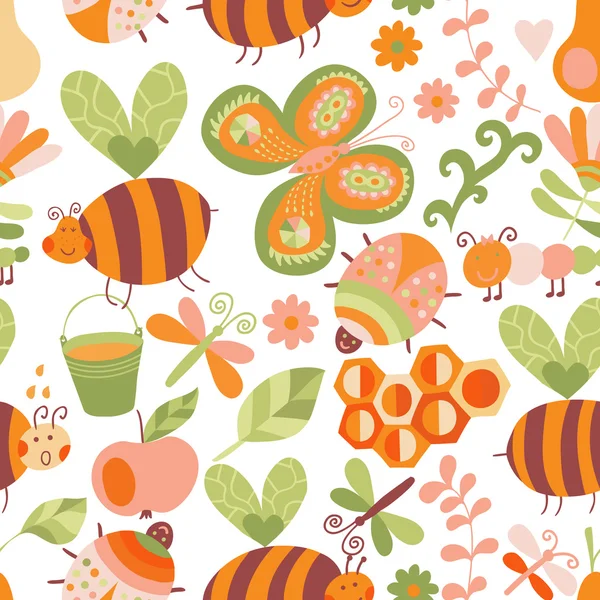 Vector seamless floral pattern. Summer composition with honeycom — Stock Vector