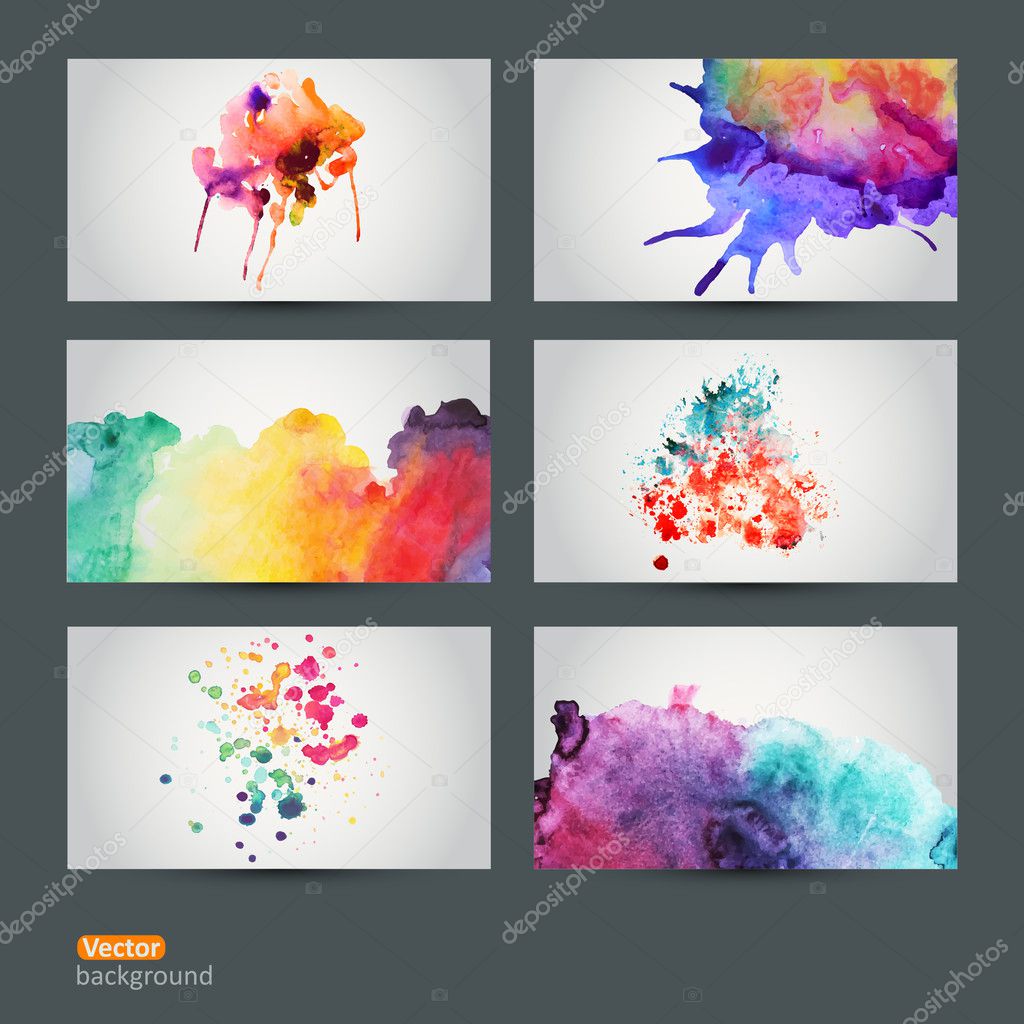 Vector set of six watercolor abstract hand drawn background,vect