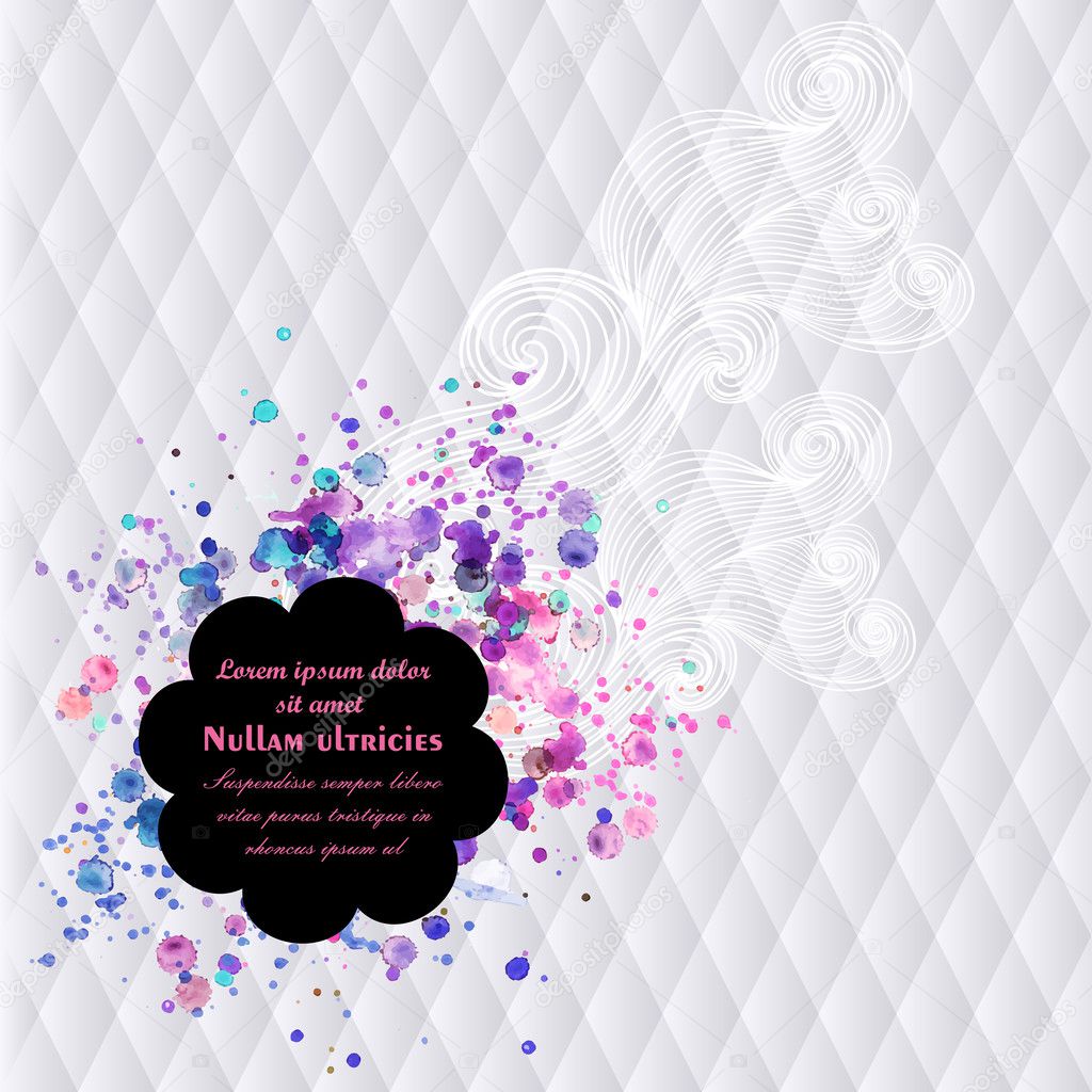Vector abstract white geometric background with watercolor drops