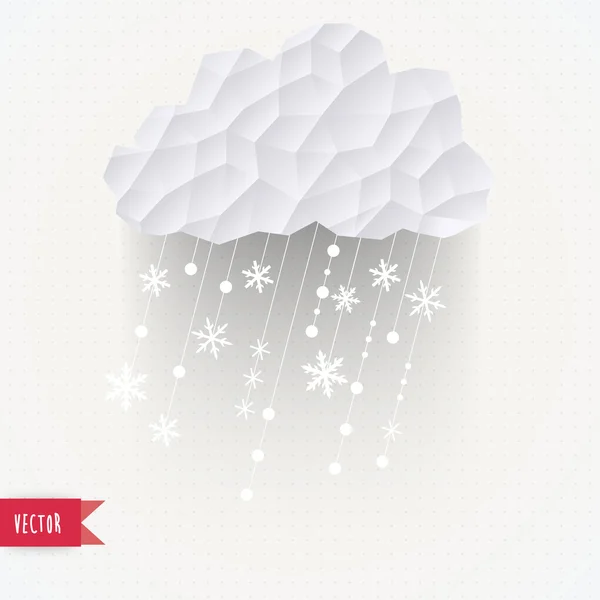 Vector cloud with snowfall, winter background made of triangles. — Stock Vector