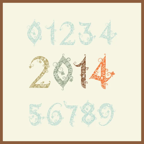 Anno nuovo vettoriale 2014 (duemila e tredici). Set di stilizzare — Vettoriale Stock
