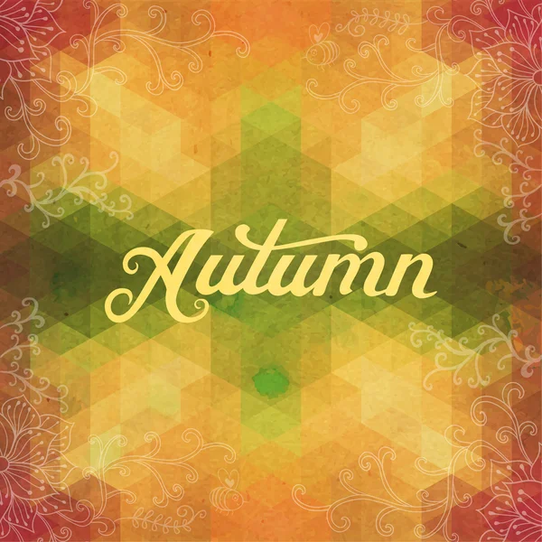 Floral ornament and geometric shapes background and "Autumn" let — Stock Vector