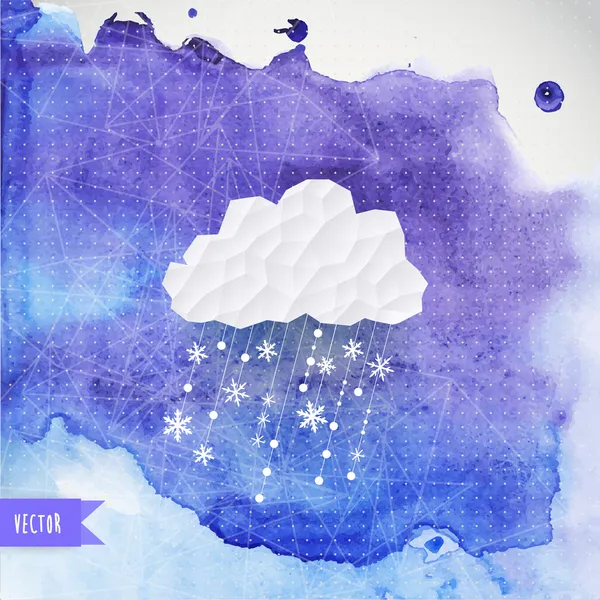 Vektorové mrak s sněžení na akvarel backdround, zimní zpět — Stockový vektor
