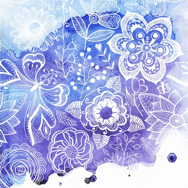 Texture aquarelle vectorielle avec ornement floral. Du papier mouillé. Blobs — Image vectorielle