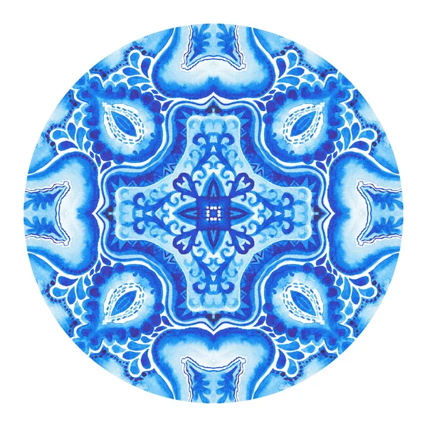 Ακουαρέλα gzhel. πετσετάκι δαντέλα μοτίβο γύρω από, κύκλο φόντο wi — Φωτογραφία Αρχείου