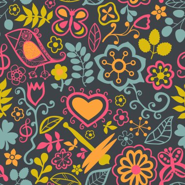 çiçekli çiçekli seamless modeli. Doodle flo çiçeklenme vektör