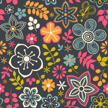 çiçekli çiçekli seamless modeli. Doodle flo çiçeklenme vektör