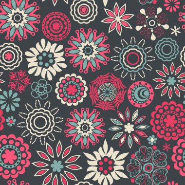çiçekli çiçekli seamless modeli. Doodle flo çiçeklenme vektör