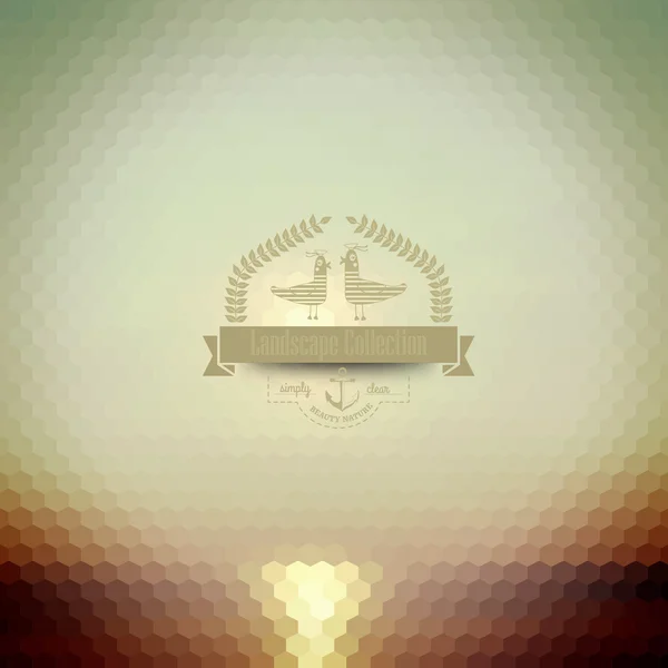 Insignia vectorial hipster. Puesta de sol en el mar. Diseño de etiqueta retro con — Vector de stock