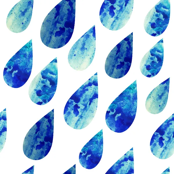 Vector watercolor rain drops, seamless background with stylized — Stock Vector