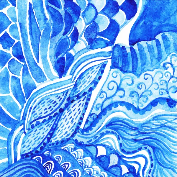 水彩画の青い absttact の飾り。ドイリー水彩 gzhel パタパタ — ストックベクタ