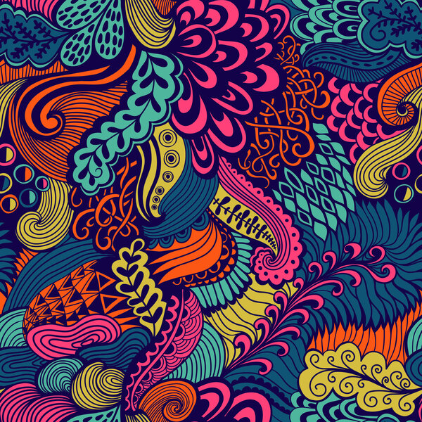 Vector seamless texture with abstract flowers. Endless backgroun