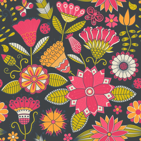 Textura perfecta con flores, pájaros y mariposas. Uso para wa — Archivo Imágenes Vectoriales
