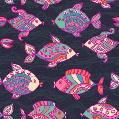 Fish pattern in abstract style. Copy square to the side and you'