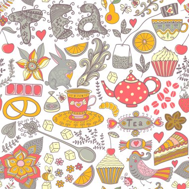 çay, şeker sorunsuz doodle desen. o kareyi tarafına kopyalama