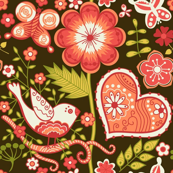 Seamless texture with flowers and birds. Endless floral pattern — Stock Photo, Image