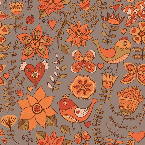 Varrat nélküli textúra a virágok, a madarak és a pillangók. Varrat nélküli p — Stock Fotó