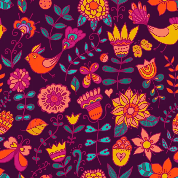 Seamless texture with flowers and birds. Endless floral pattern. — Stockfoto