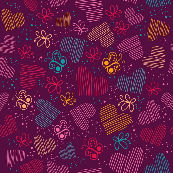 Romantic seamless pattern with hearts, and butterflies. — Stock Photo, Image