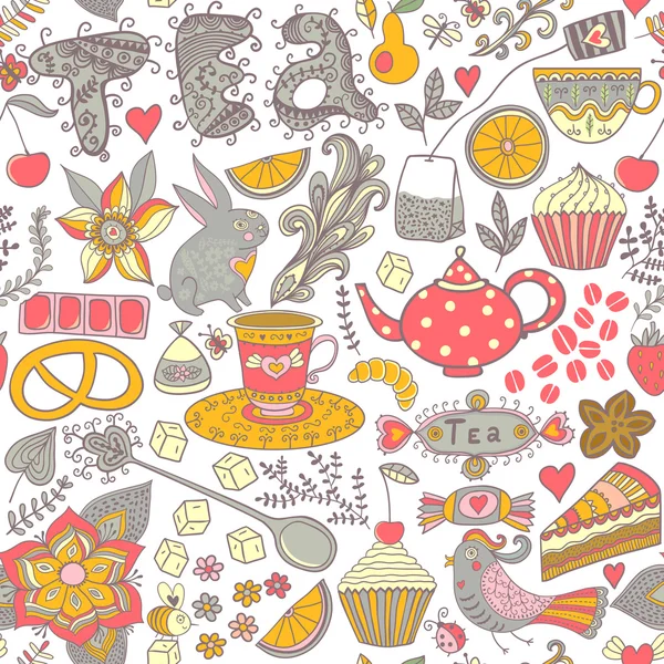 Tee, Süßigkeiten nahtlose Doodle-Muster. Kopieren Sie dieses Quadrat zur Seite — Stockfoto