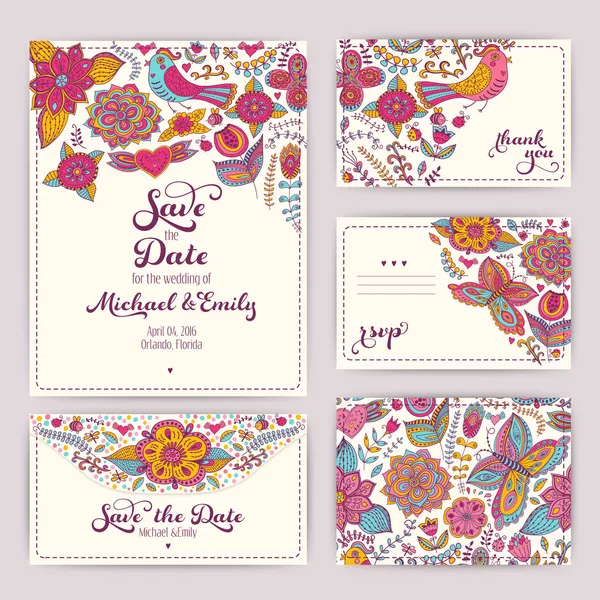 Plantilla de invitación de boda imprimible: invitación, sobre, th — Vector de stock