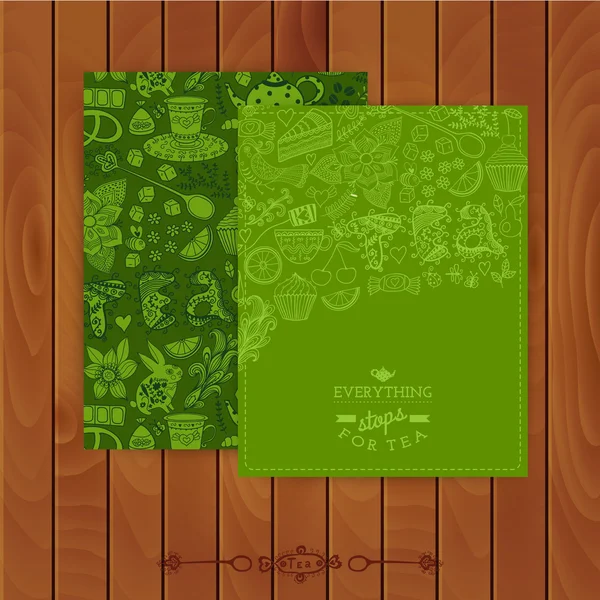 緑茶ブランド デザイン。花カードのセットです。甘いパターン。C — ストックベクタ