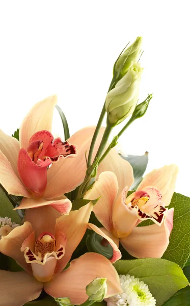 Bouquet d'orchidées et d'eustomes isolé Photos De Stock Libres De Droits