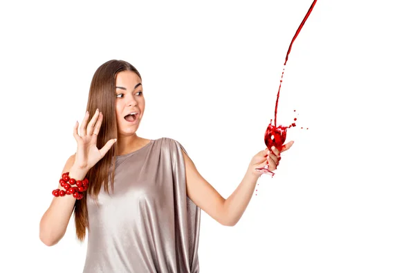 Chica con un vino rociado Fotos de stock libres de derechos