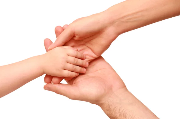 La mano del niño en las manos de los padres — Foto de Stock