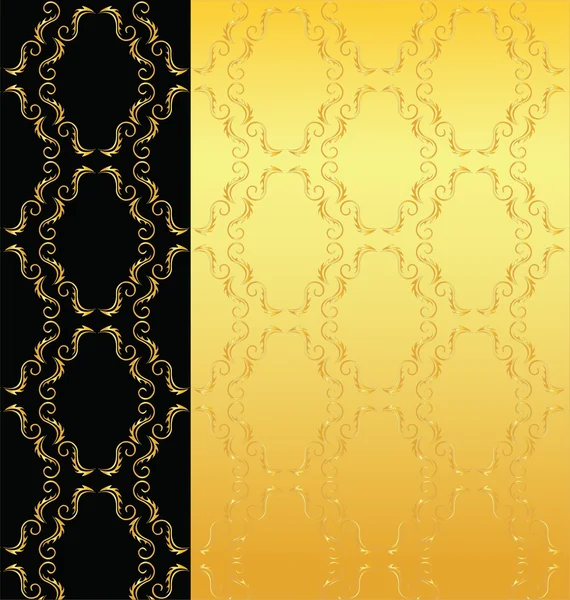 Fundo preto e dourado elegante de um ornamento floral — Vetor de Stock