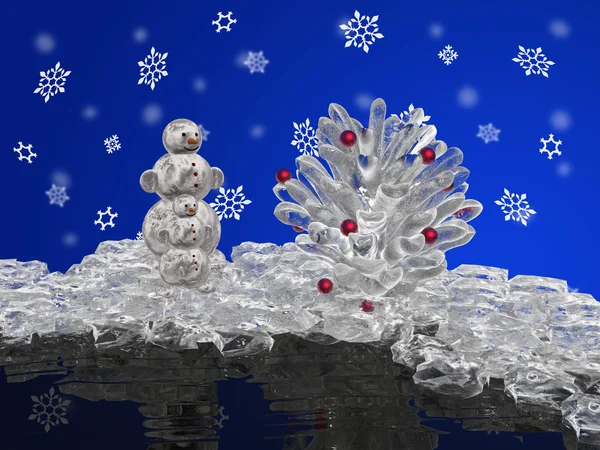Cono de pino y muñecos de nieve —  Fotos de Stock
